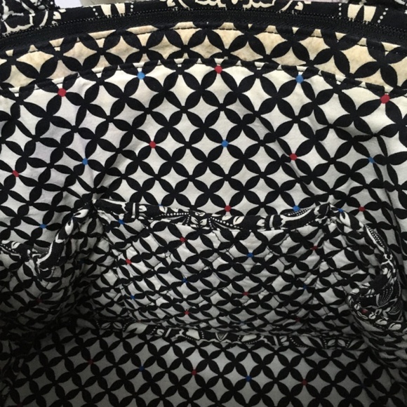 Vera Bradley Small Vera Tote Bag in Barcelona Print Fabric Black/White/Multi - Picture 7 of 10